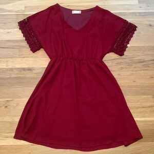 altar’d state V-Neck Short Sleeve Lace Detail Elastic Waist Mini Dress Women’s S